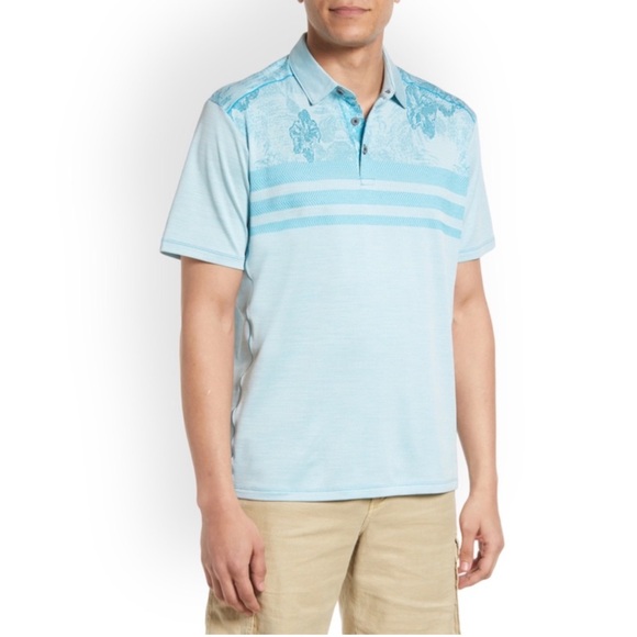 Tommy Bahama Men’s M Blue Tropical Hibiscus Horizon Polo Shirt - Picture 1 of 10